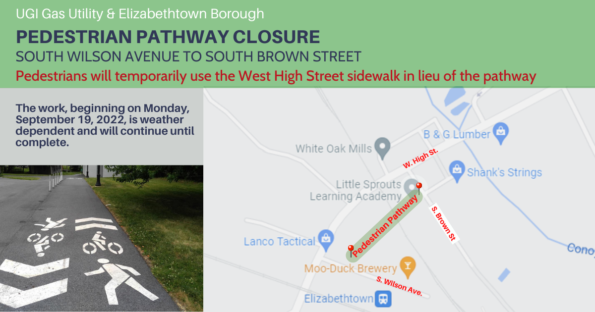 Pathway between S. Brown St and S. Wilson will be closed beginning Monday September 19, 2022.