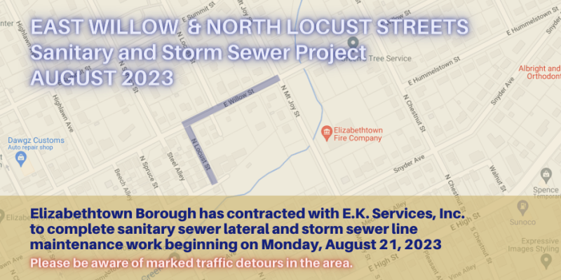 Storm and Sanitary Sewer Work on East Willow and North Locust Streets Starting August 21, 2023